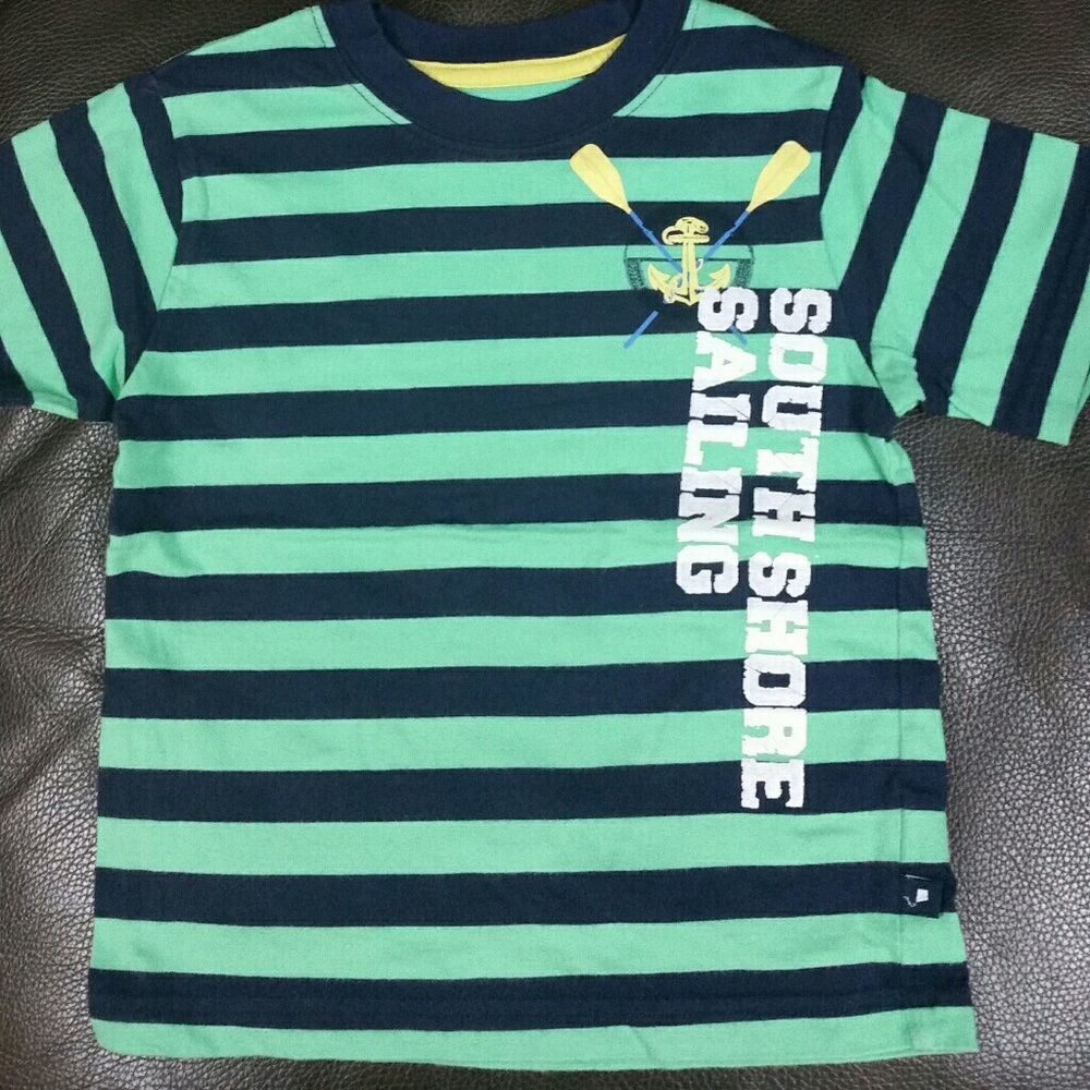 Kitestrings Boys Navy & Green Striped nautical t-shirt size 3T